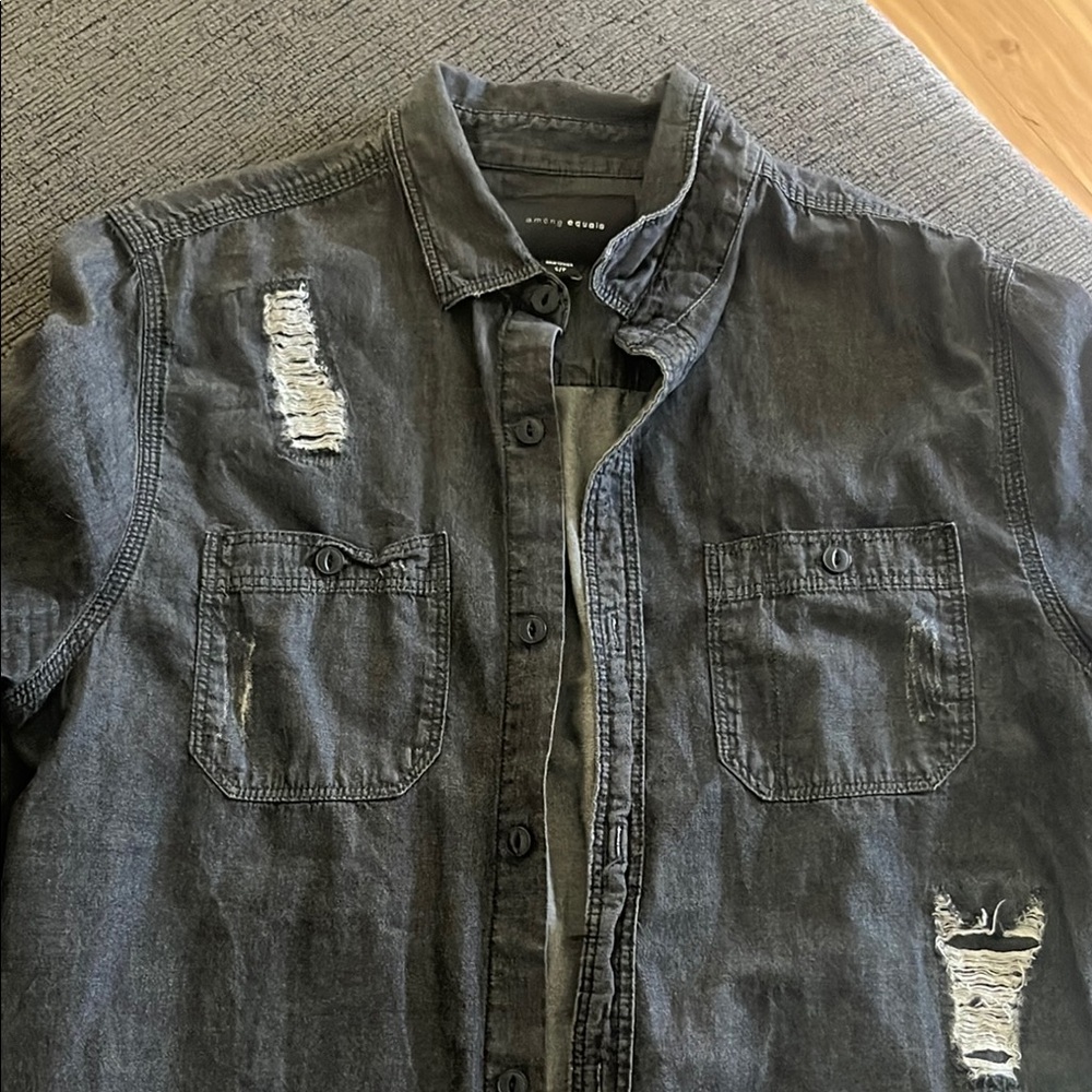 Distressed Black Denim Shirt
